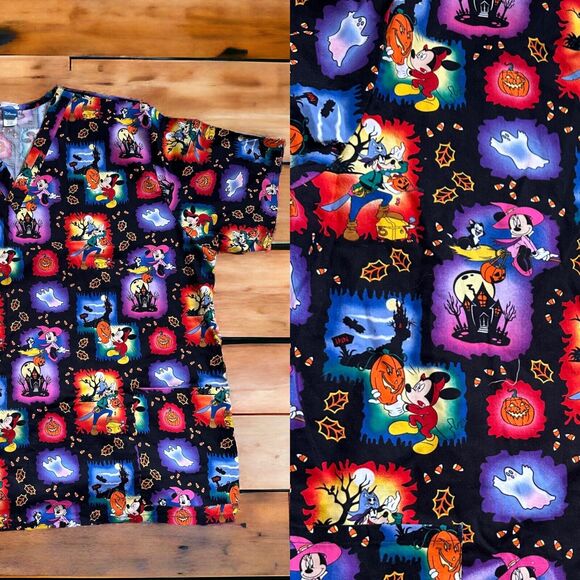 Disney Tops - Disney Halloween Theme Scrub Top Nurse CNA Tech V-Neck Mickey Mouse Plus Size 3X